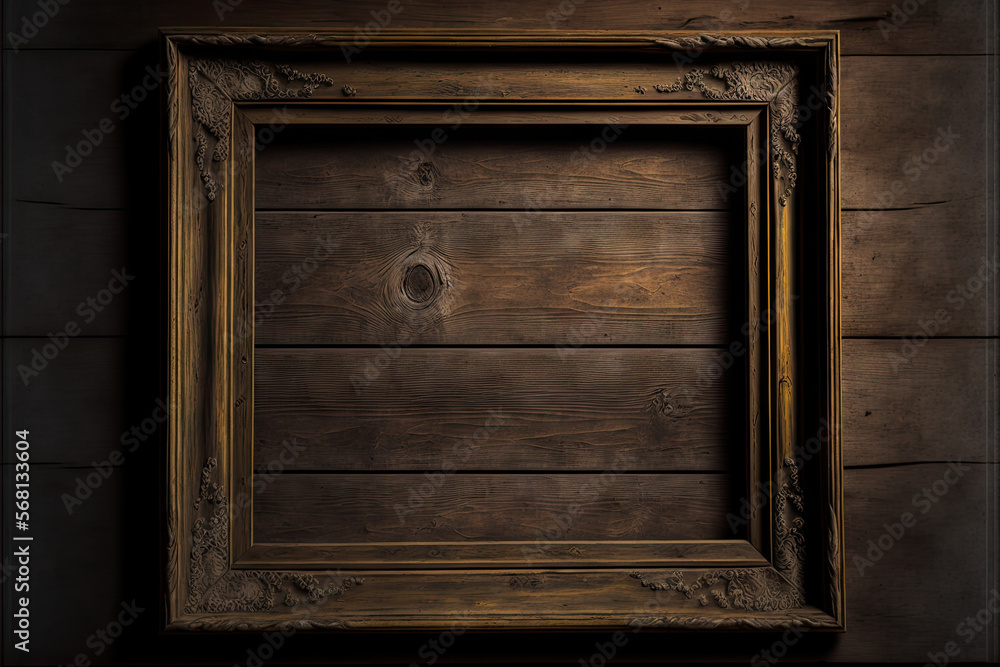 Old Wooden Frame that is Wall Hung (Empty). Generative AI Old Wooden Frame that is Wall Hung (Empty). Generative AI