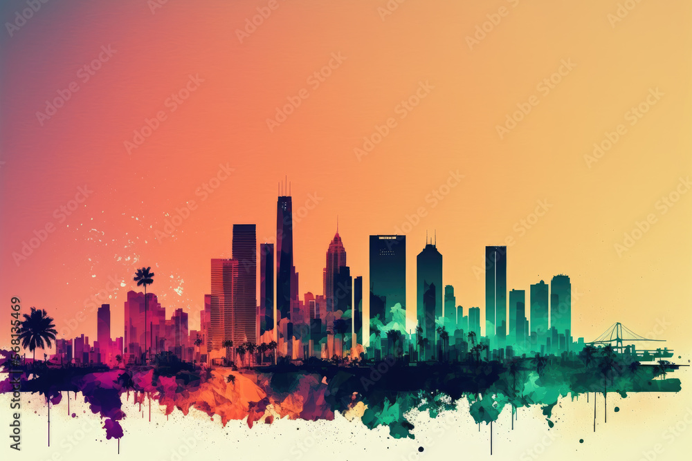 skyline view of miami florida. creative illustration. Generative AI