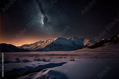 Night Sky Over the Mountains. Genarative AI