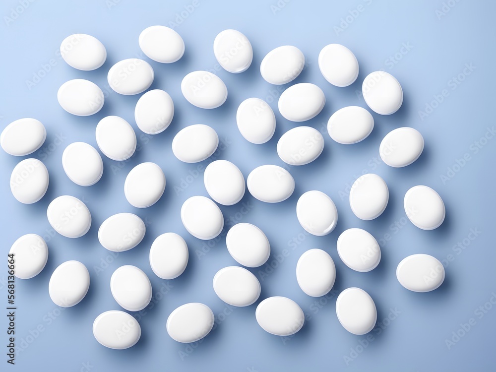 Variety of Colorful Pills on White Background from Top View Variety of Colorful Pills on White Background from Top View