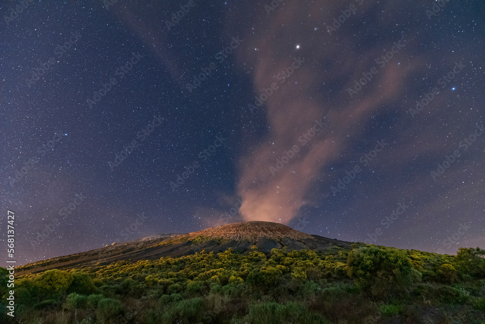 Starry sky on the great crater of Vulcano island, Aeolian islands archipelago IT