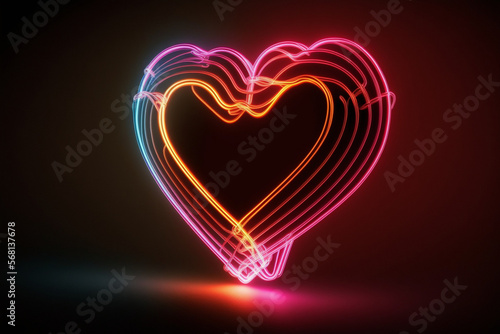 Shaped streaks of light neon heart background.Generative AI