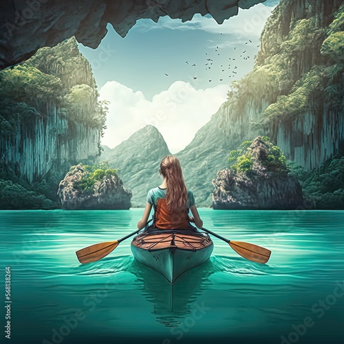 Kayaking Illustration. Genarative AI © CREATIVE STOCK