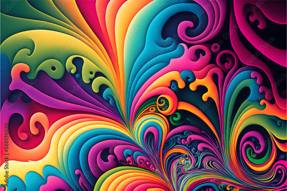 Colourful psychedelic background design made with Generative AI technology
Colourful psychedelic background design made with Generative AI technology