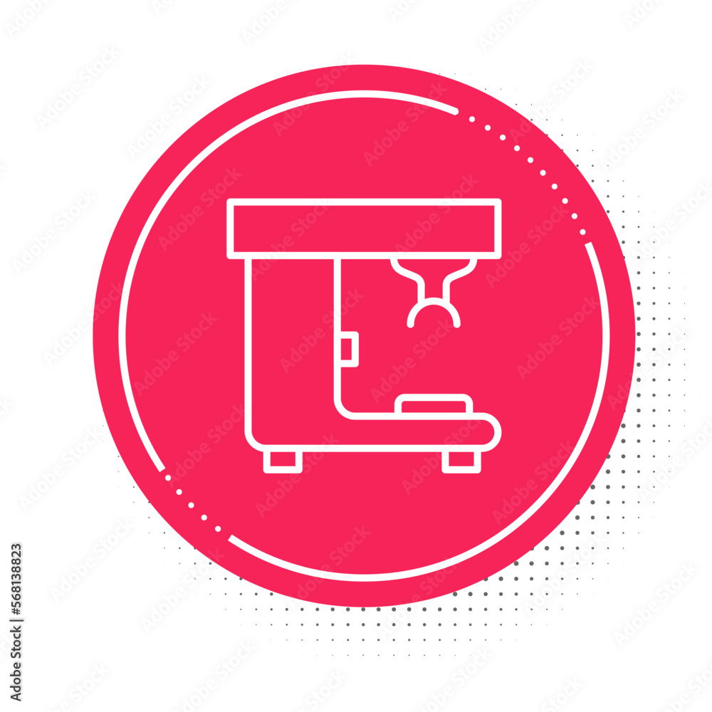 White line Coffee machine icon isolated on white background. Red circle button. Vector White line Coffee machine icon isolated on white background. Red circle button. Vector