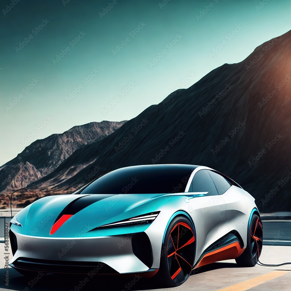 Naklejka premium modern concept electronic car EV in the future, generative art by A.I.