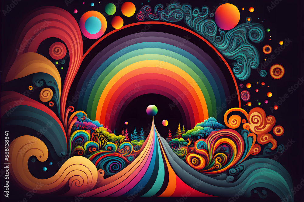 Fototapeta premium Colourful psychedelic background design made with Generative AI technology