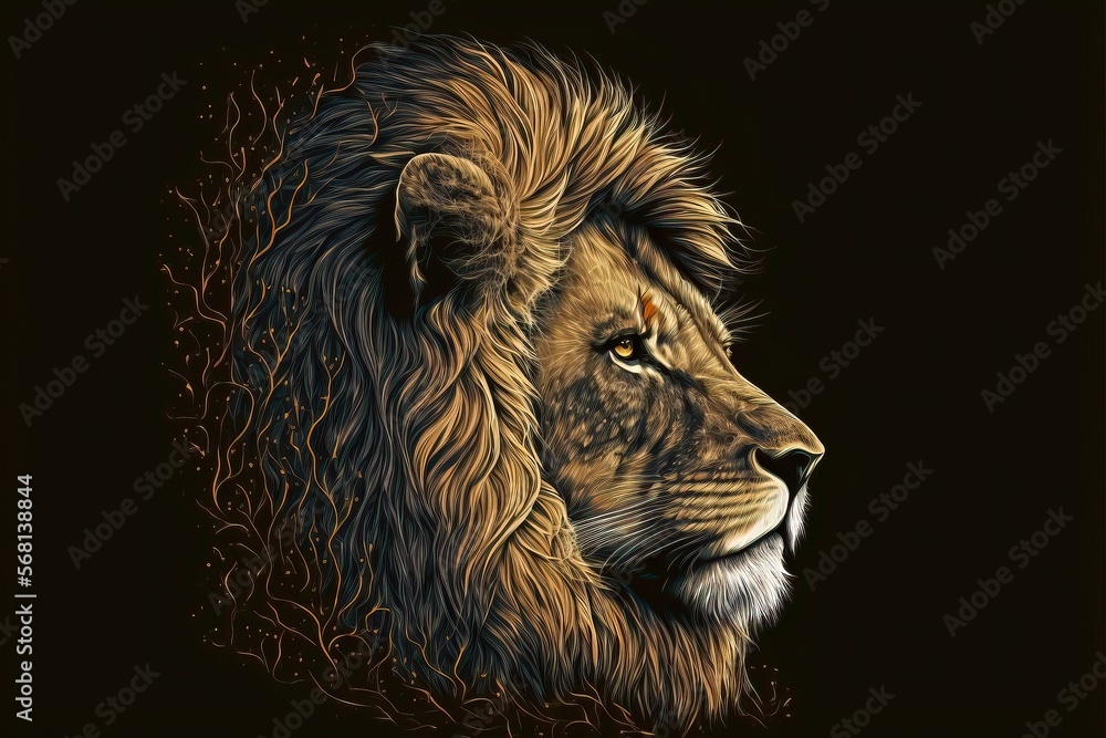 Naklejka premium Lion Head Illustrator. Genarative AI