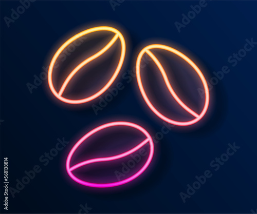 Glowing neon line Coffee beans icon isolated on black background. Vector