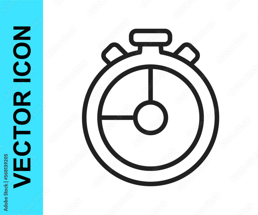 Black line Stopwatch icon isolated on white background. Time timer sign. Chronometer sign. Vector Black line Stopwatch icon isolated on white background. Time timer sign. Chronometer sign. Vector
