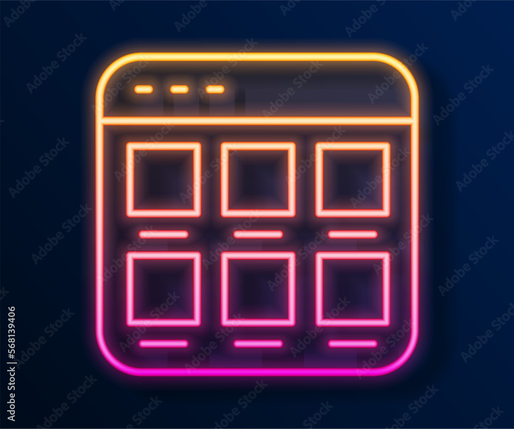 Glowing neon line Online shopping on screen icon isolated on black background. Concept e-commerce, e-business, online business marketing. Vector Glowing neon line Online shopping on screen icon isolated on black background. Concept e-commerce, e-business, online business marketing. Vector