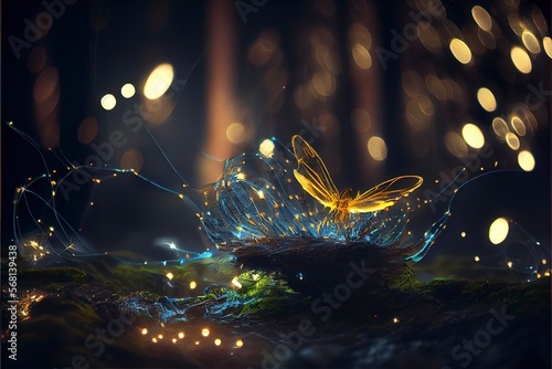 Magical butterfly in forest. Genarative AI