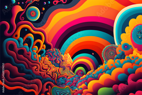 Colourful psychedelic background design made with Generative AI technology  