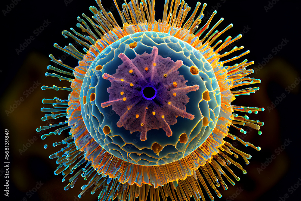 Virus under microscope, generative ai