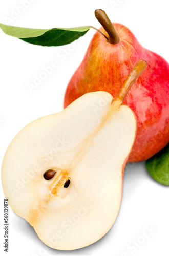 Ripe pear fruit on a white background