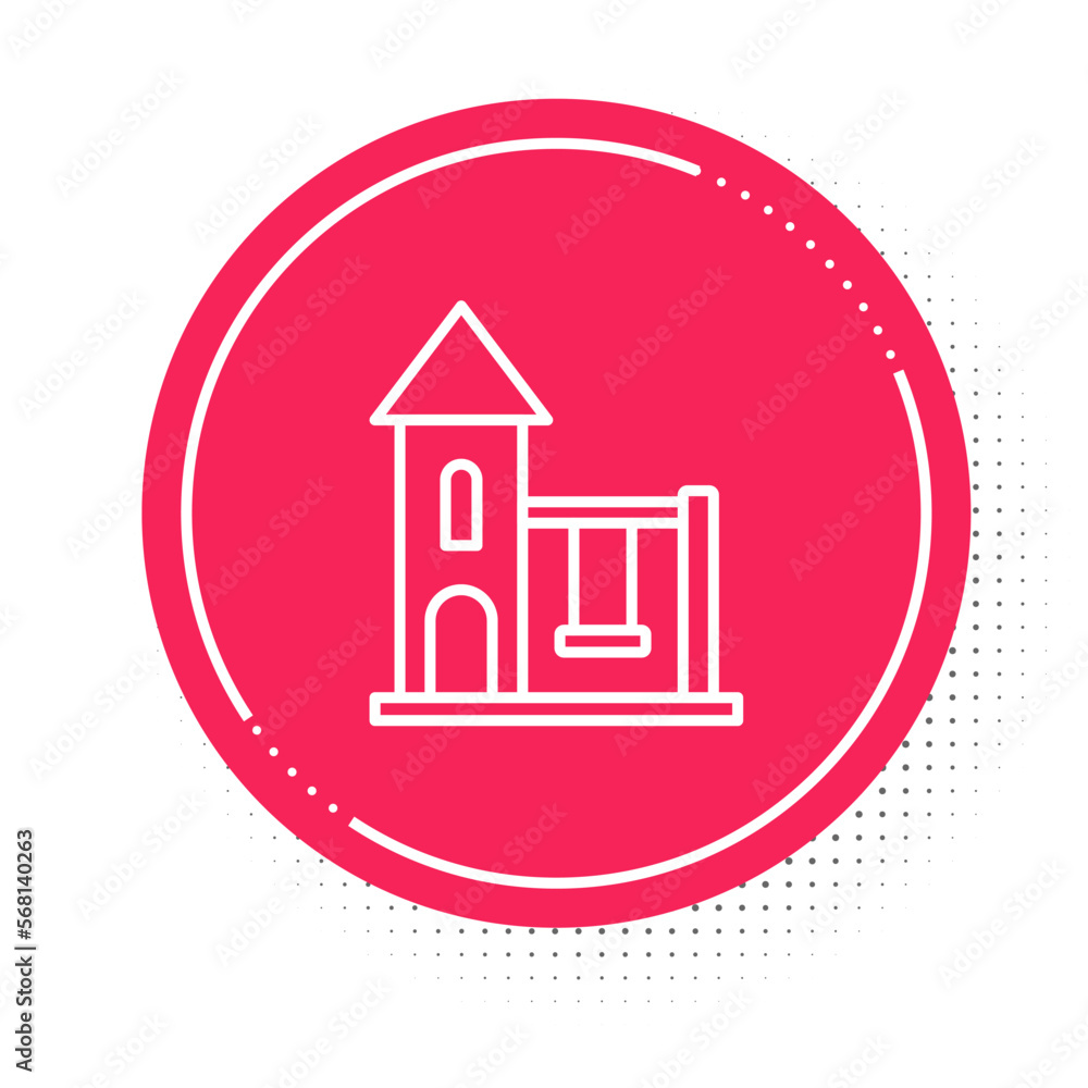 White line Swing for kids summer games on playground icon isolated on white background. Outdoor entertainment equipment. Red circle button. Vector White line Swing for kids summer games on playground icon isolated on white background. Outdoor entertainment equipment. Red circle button. Vector