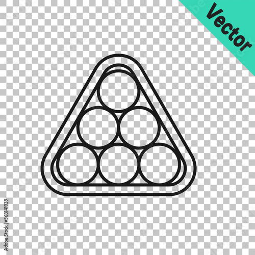 Black line Billiard balls in a rack triangle icon isolated on transparent background. Vector