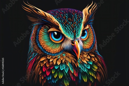 Owl on a black background. Genarative ai