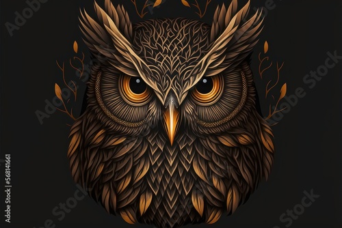 Owl on a black background. Genarative ai