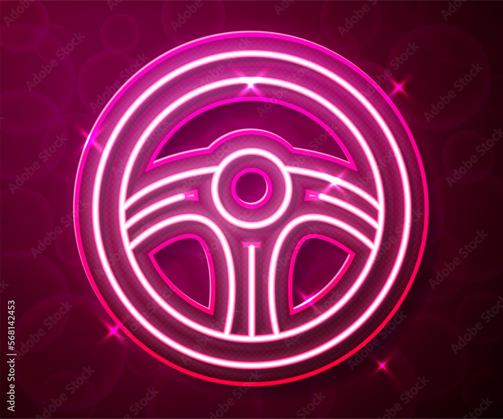 Glowing neon line Racing steering wheel icon isolated on red background. Car wheel icon. Vector Glowing neon line Racing steering wheel icon isolated on red background. Car wheel icon. Vector