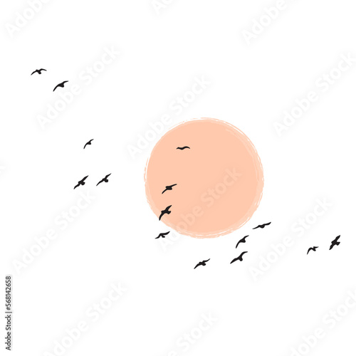 Birds Group Flying Against the Sun or Moon
