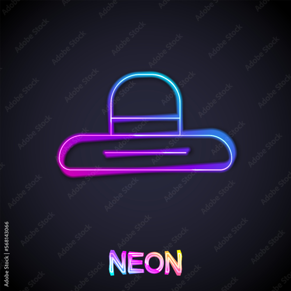 Glowing neon line Gardener, farmer or agricultural worker hat icon isolated on black background. Vector Glowing neon line Gardener, farmer or agricultural worker hat icon isolated on black background. Vector