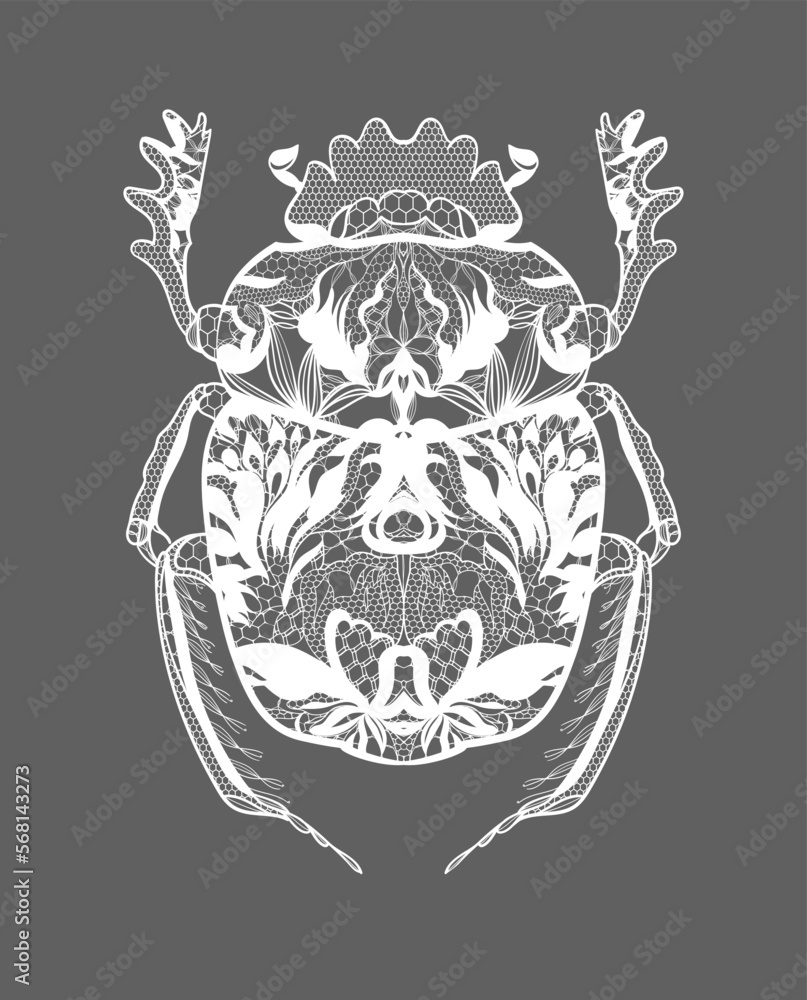 Obraz premium Scarab beetle. Floral lace ornament. Vector illustration