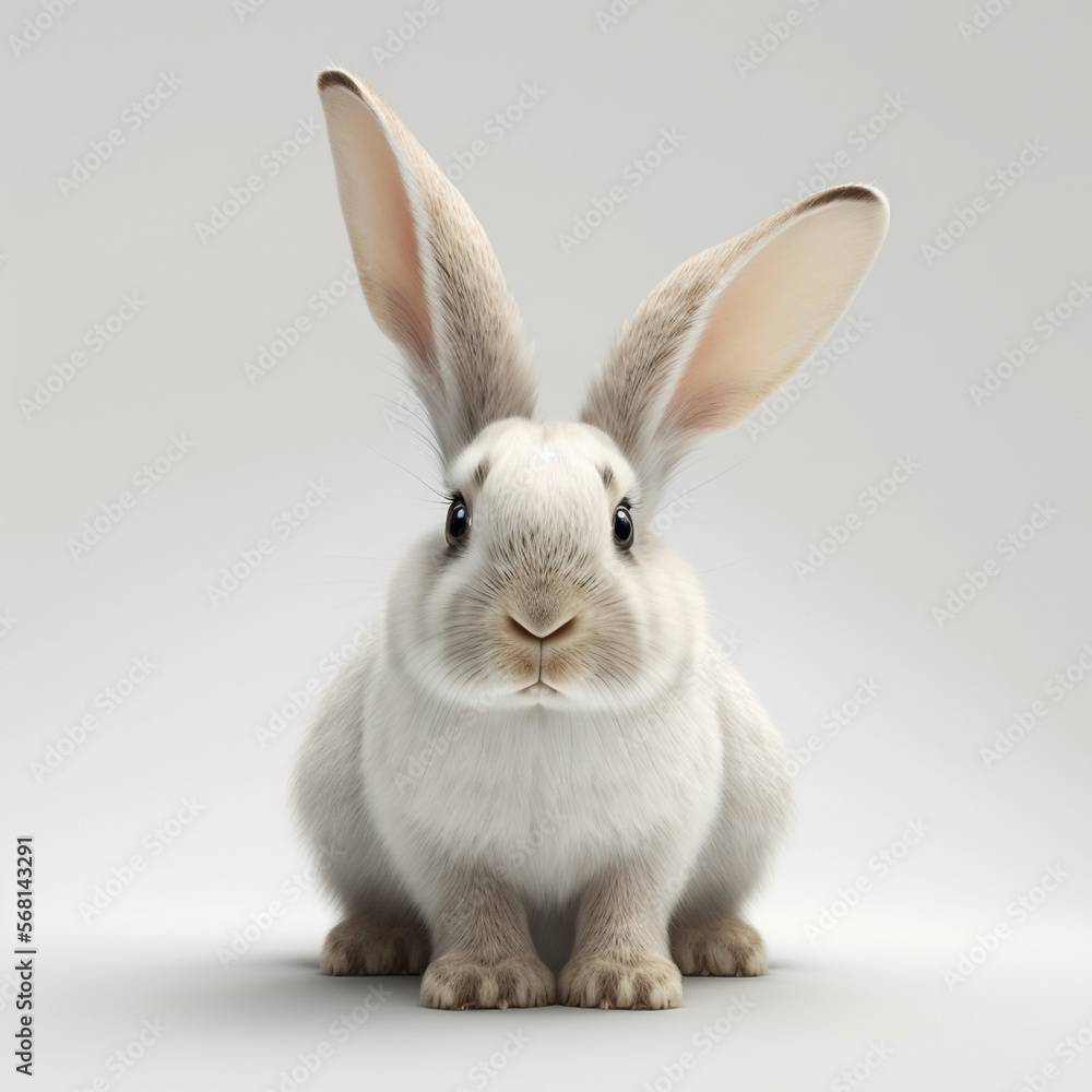 Cute fluffy rabbit on a white background. generative ai