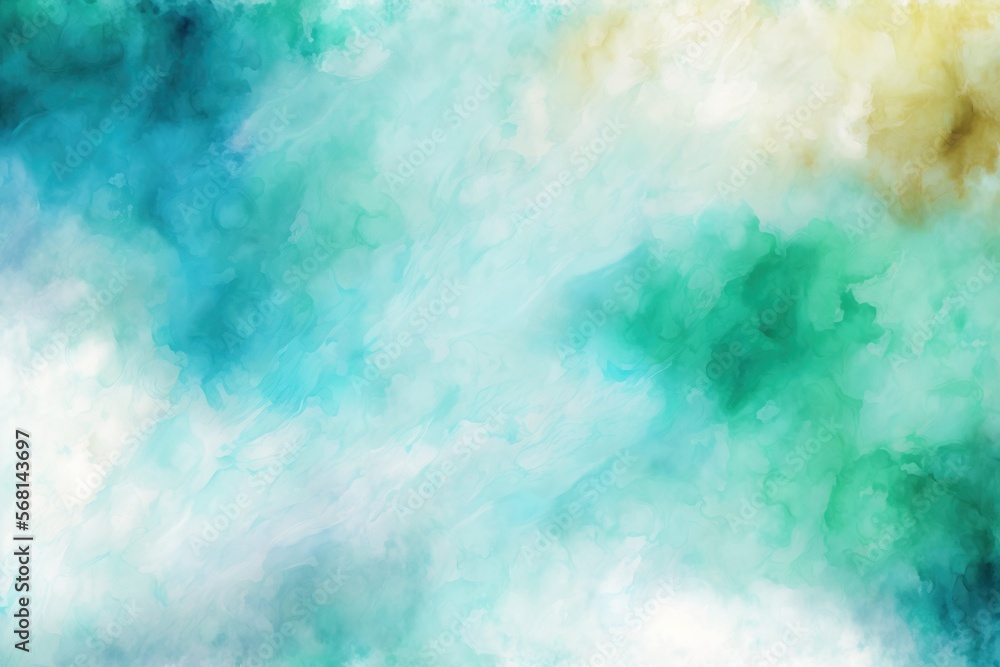 Abstract watercolor hand painted background. Green and yellow colors.