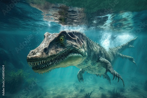 Dinosaur Concept Art. Crocodile T-Rex underwater