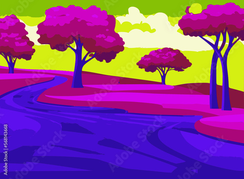 4K Vector Landschaft Bunt Bäume Felder