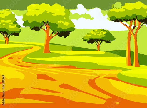 4K Vector Landschaft Bunt Bäume Felder