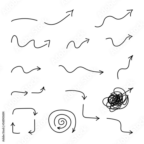 set of hand drawn unusual abstract arrows