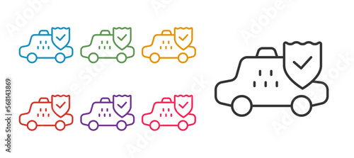 Set line Taxi car insurance icon isolated on white background. Set icons colorful. Vector