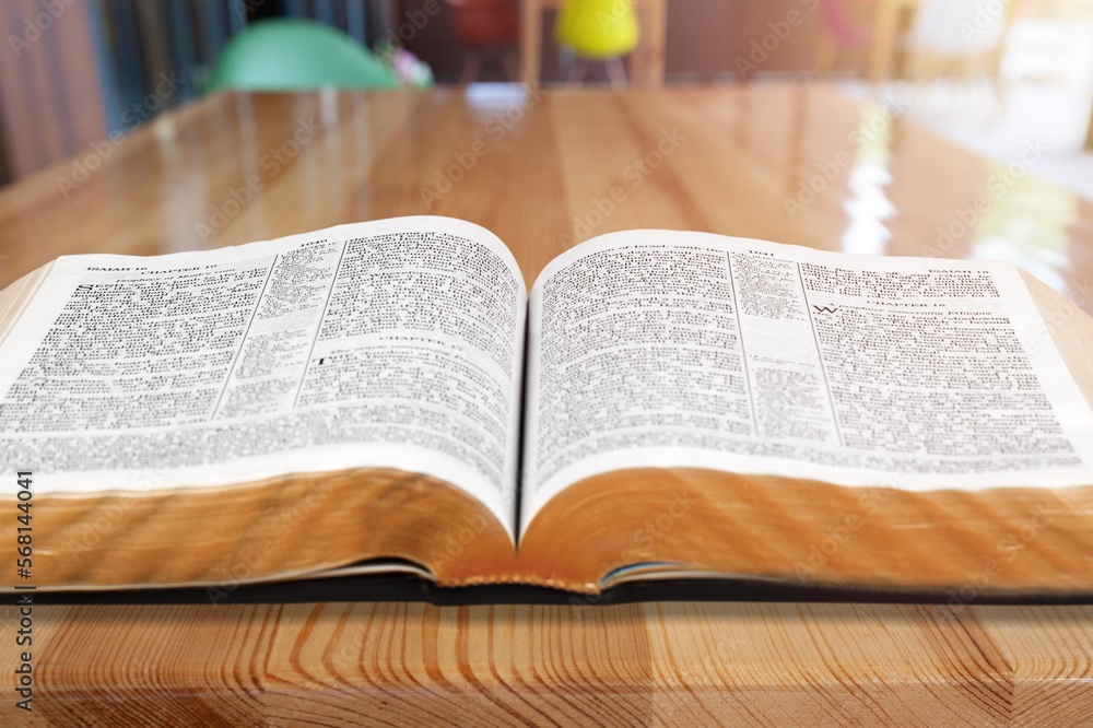 Fototapeta premium Open vintage old holy Bible book