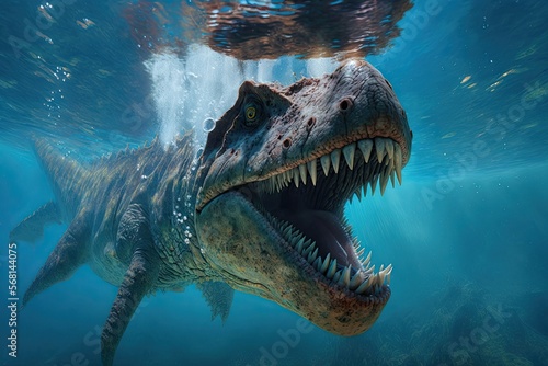 Dinosaur Concept Art. Crocodile T-Rex underwater