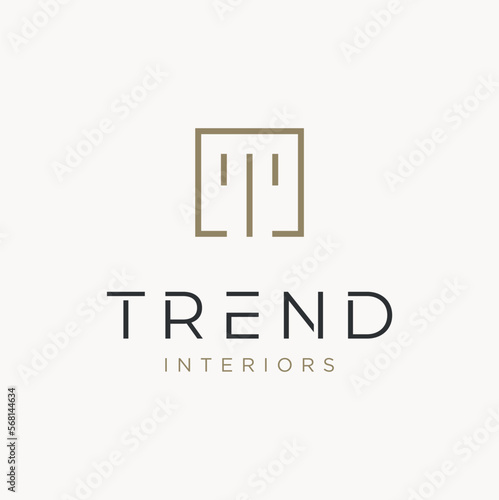 Initial Letter T Line Art Square Modern logotype typography Lettering Monogram logo design