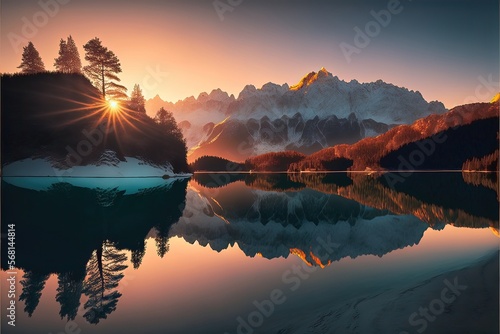 Sunrise over the mountains & Lake