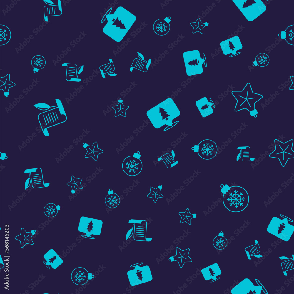 Set Envelope, Christmas star, tree and ball on seamless pattern. Vector Set Envelope, Christmas star, tree and ball on seamless pattern. Vector
