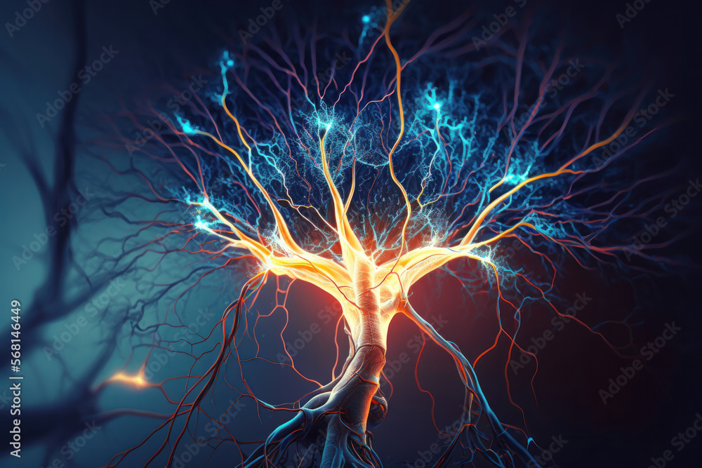 Obraz premium Neuron with Electric Activity. Generative AI