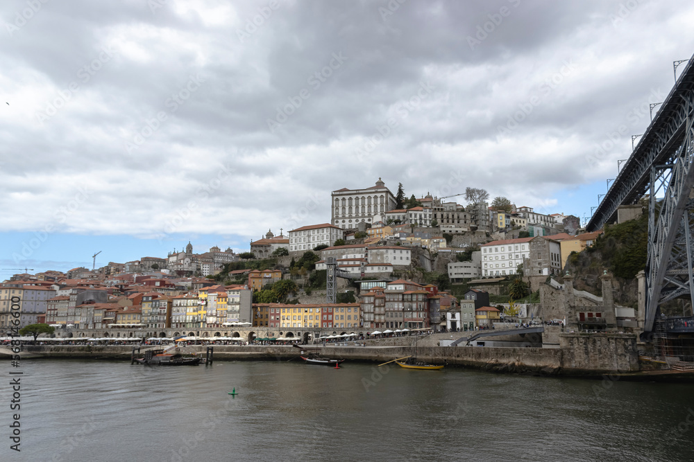 View of the beautiful city of Porto, Portugal, the Douro River and its colorful buildings.