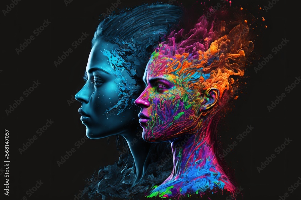 Beautiful Female Model showing her Creative Magical Intelligence in a Surreal Artistic Paint Splash Style Art Work Concept Design - Ai generative illustration