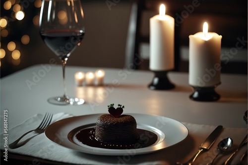 Valentine Dinner on Table in a Candle Genarative AI