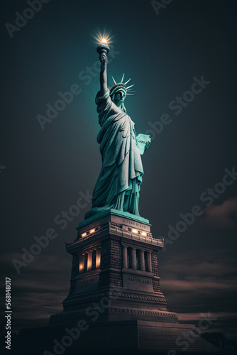 statue of liberty at night generative ai © deyton