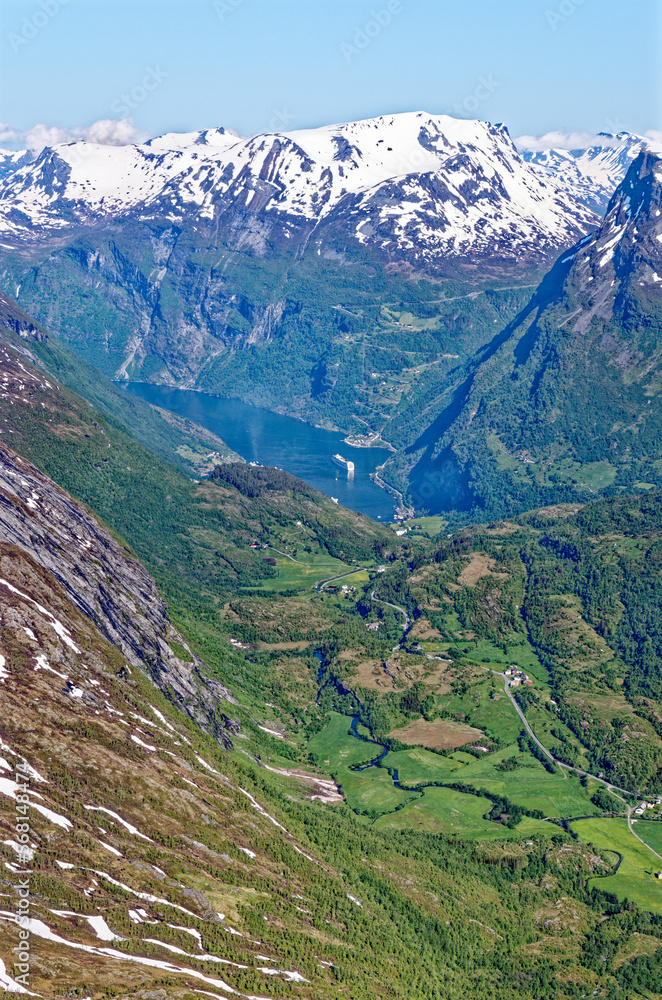 Panoramic view over Geirenger fjord in Norway