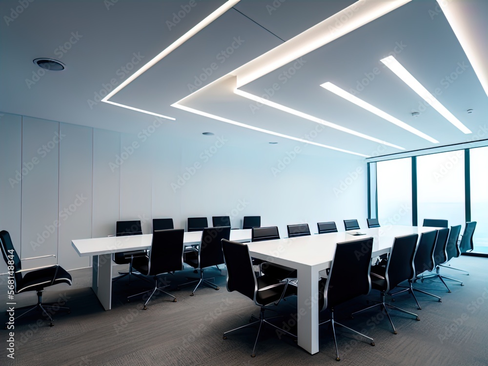 A white business conference room.
A white business conference room.