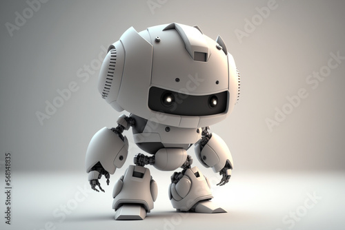 cute droid bot on white background, generative AI © Piyapa