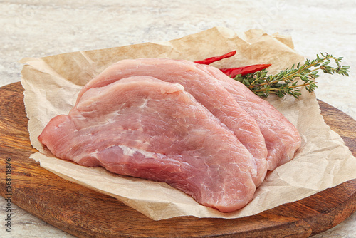 Raw pork schnitzel for roast