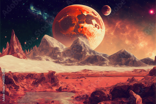 the unknown red planet, impressive wallpaper illustration, generative ai technology