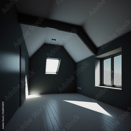black empty room with a window Generative AI  © mathis